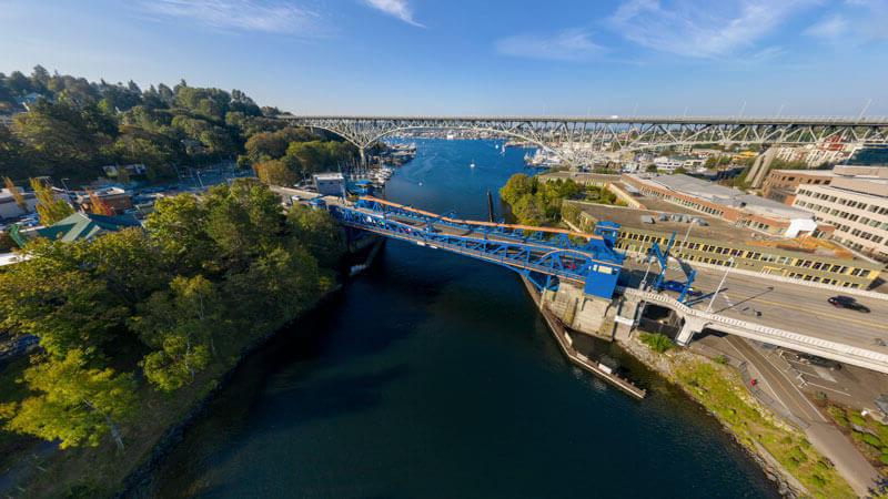 aerial view of Fremont and Aurora bridge